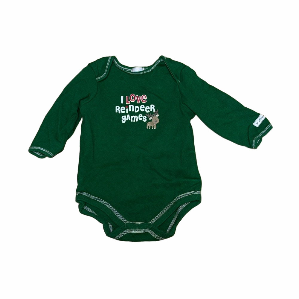Small Wonders 6-9 Months Green Christmas Reindeer Games Long Sleeve Bodysuit